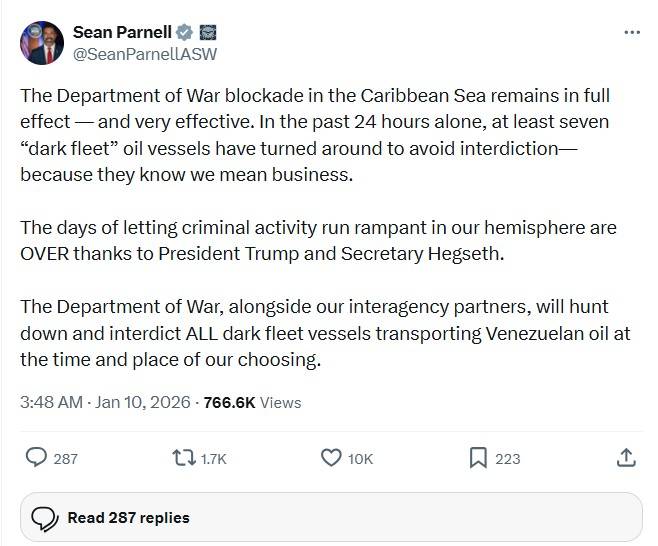 Говорителят на Пентагона Шон Парнел обяви това в социалната платформа X